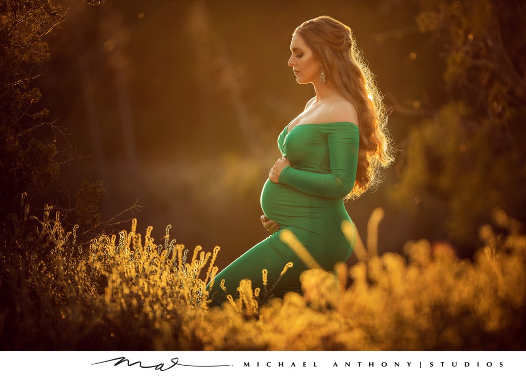 Radiant Outdoor Maternity Portrait with Green Dress