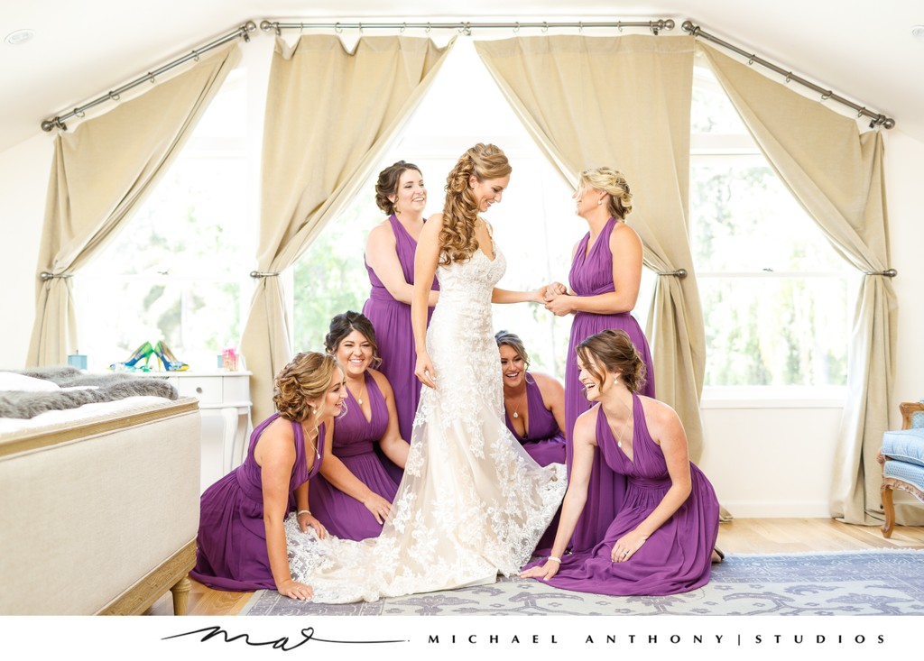 Bride and Bridesmaids Getting Ready in Natural Light