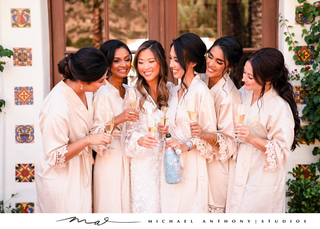 Bridesmaids Sharing a Toast in Matching Robes