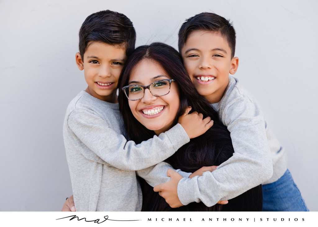 Playful Portrait of a Mother and Her Two Sons in Dallas