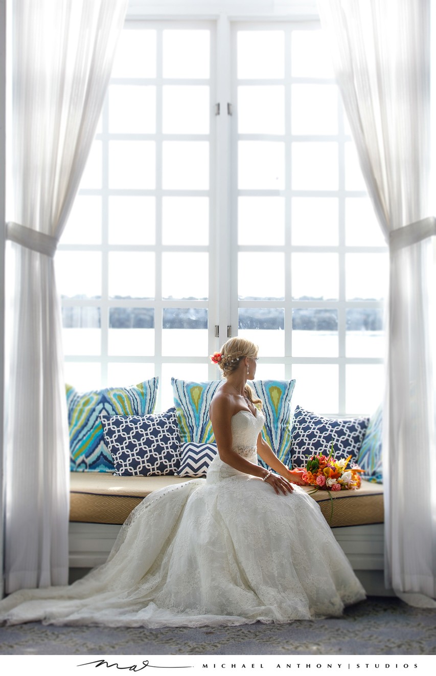 Bride Sitting at Portofino Hotel in Redondo Beach