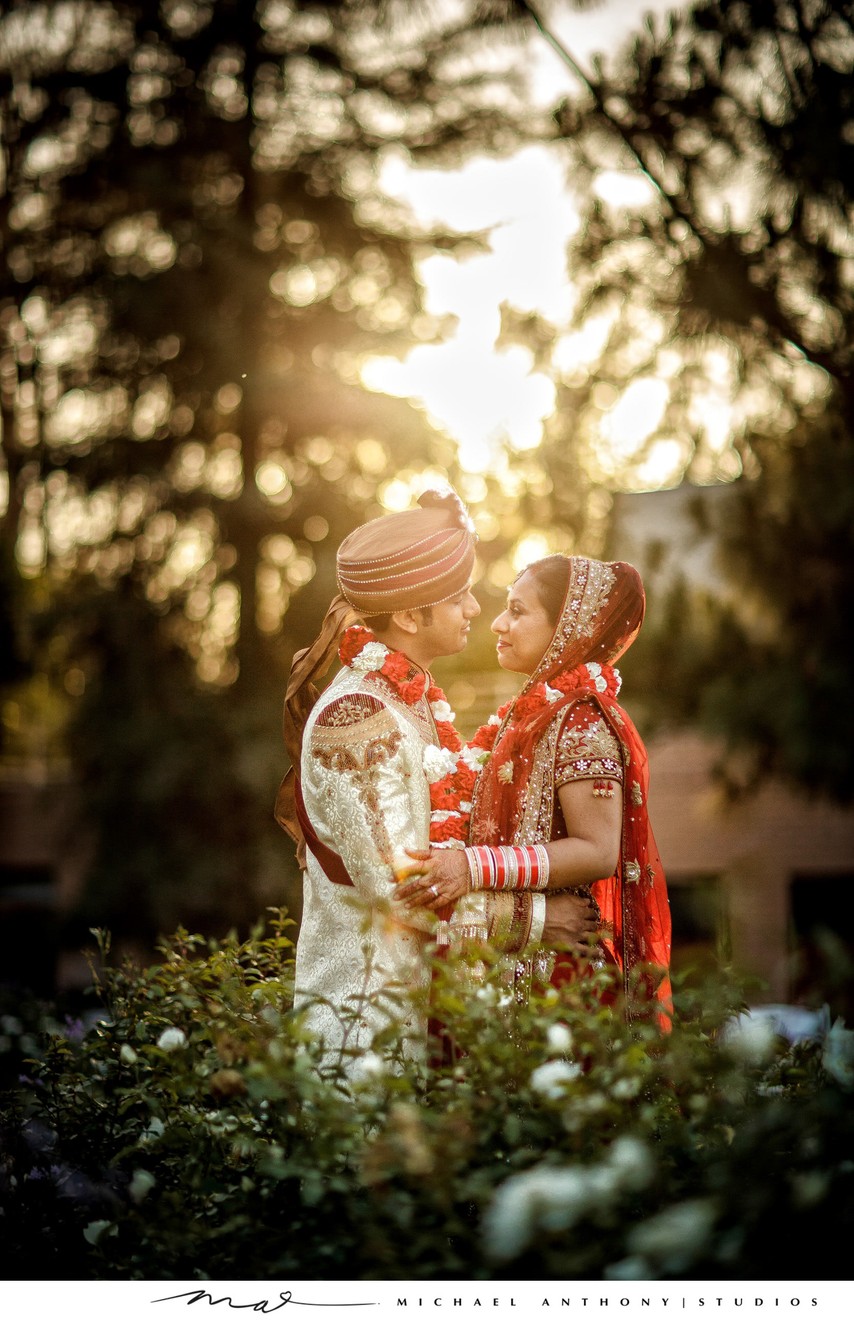 South Asian Wedding Couples Portraits During Golden Hour