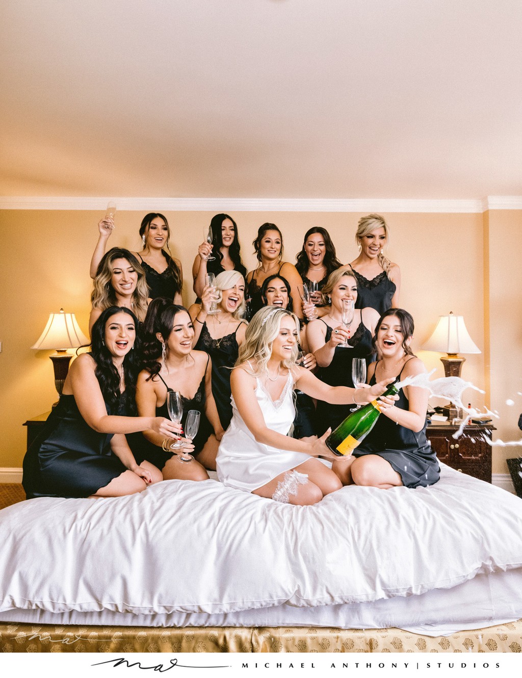 Bridesmaids Celebrating with Champagne