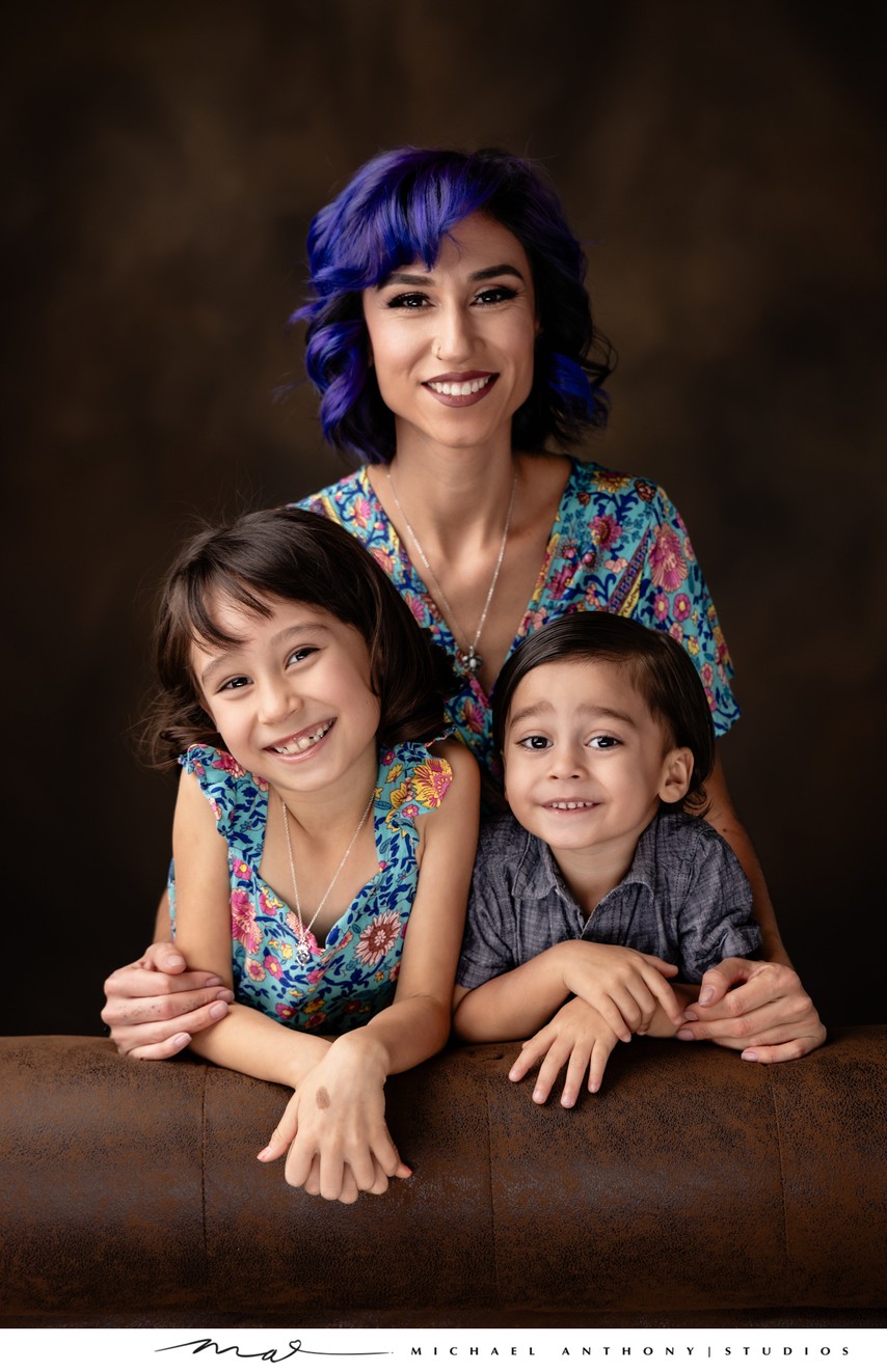 Vibrant Mother and Children Portrait in Dallas Studio