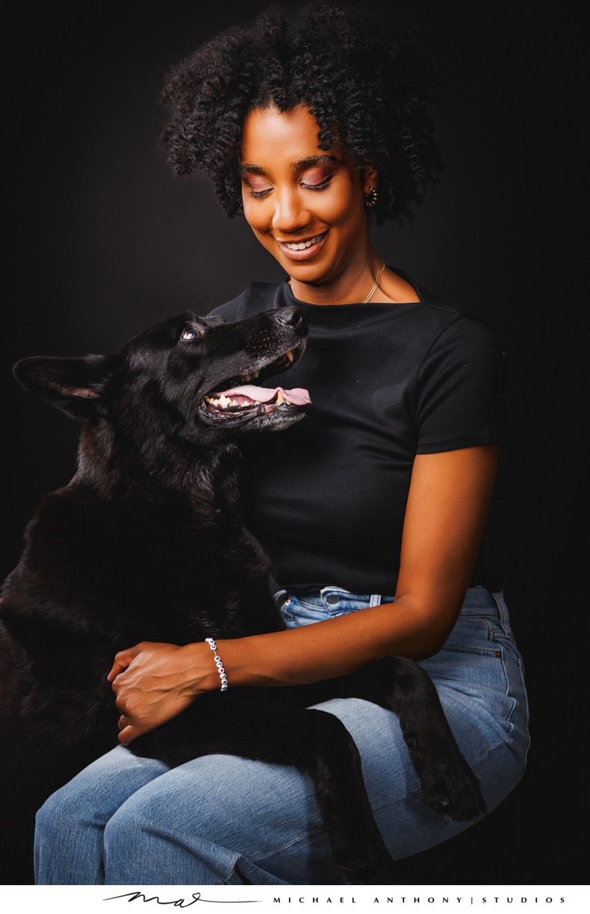 Dog Looking Up at Owner Portrait