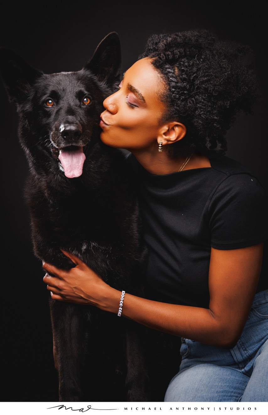 Dog and Owner Kiss Portrait