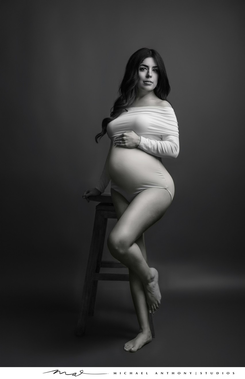 Black and White Studio Maternity Portrait