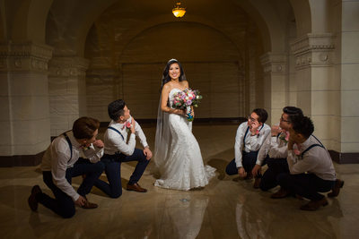 Groomsmen with bride at Majestic Downtown Wedding