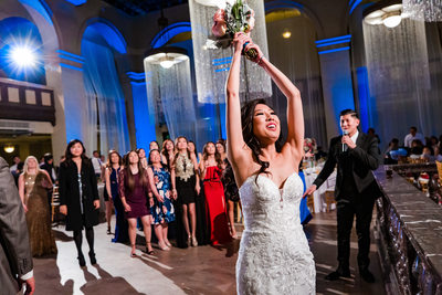 Bouquet Toss at Majestic Downtown Wedding