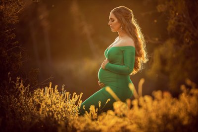 Radiant Outdoor Maternity Portrait with Green Dress