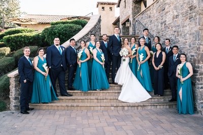 Bridal Party Posing on Stone Staircase