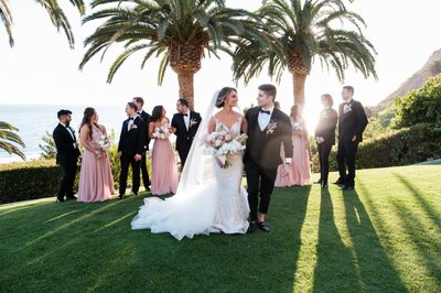 Sunset Bliss: A Romantic Wedding Party Stroll