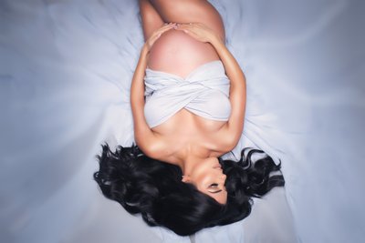 Overhead Maternity Portrait with Soft White Fabric