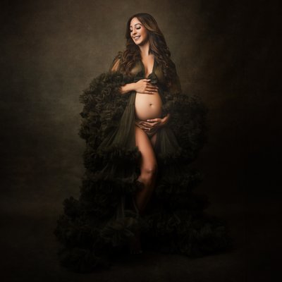 Elegant Maternity Portrait with Dark Textures