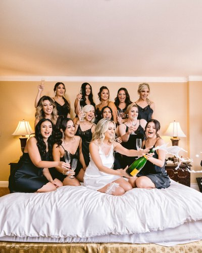Bridesmaids Celebrating with Champagne
