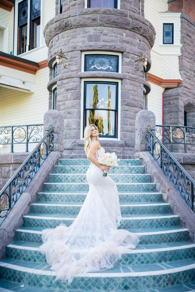 Newhall Mansion Bride on the Steps