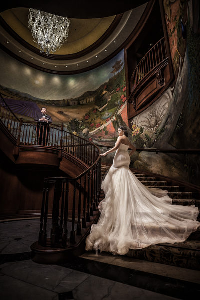 Wedding Photos on Staircase at Four Seasons Westlake Village