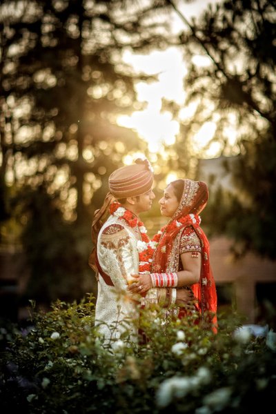 South Asian Wedding Couples Portraits During Golden Hour