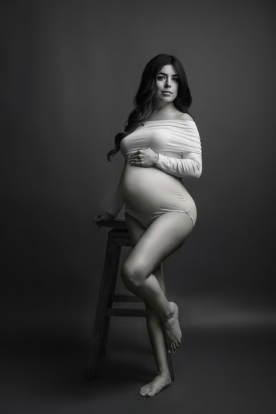 Black and White Studio Maternity Portrait