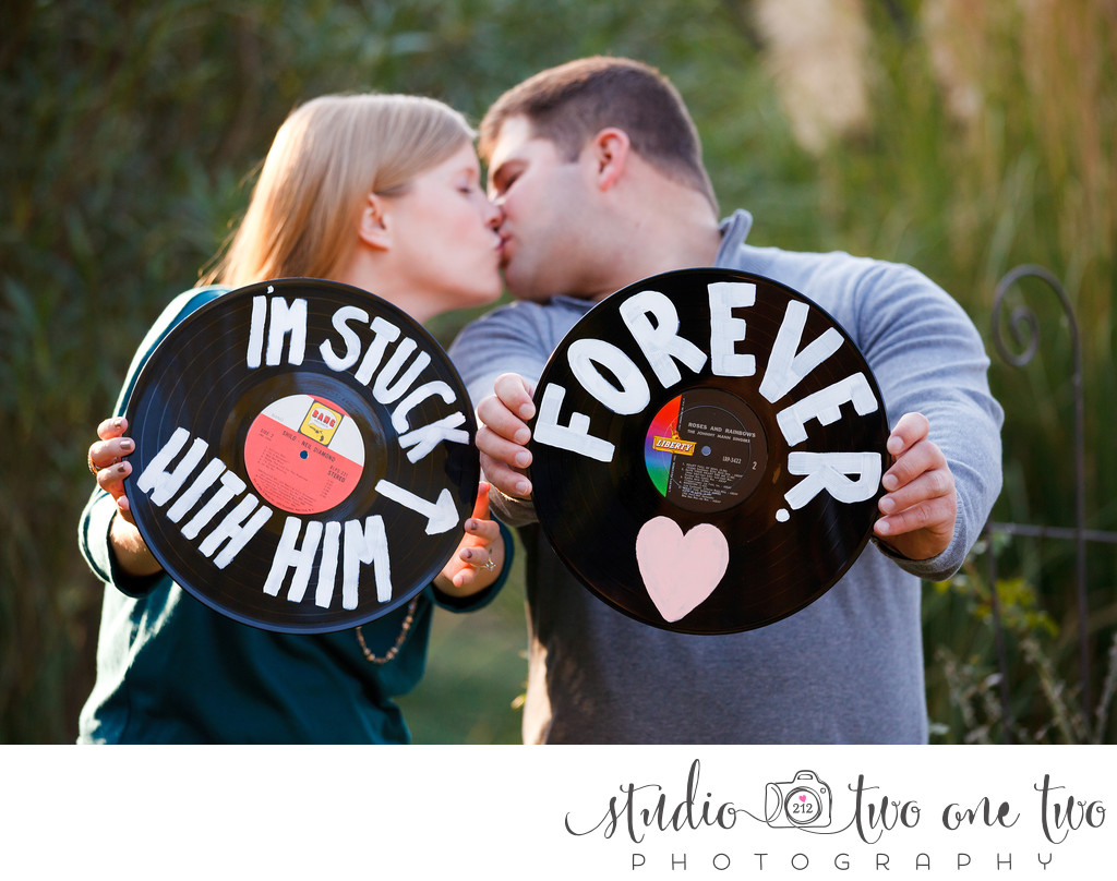 Engagement photo with record props