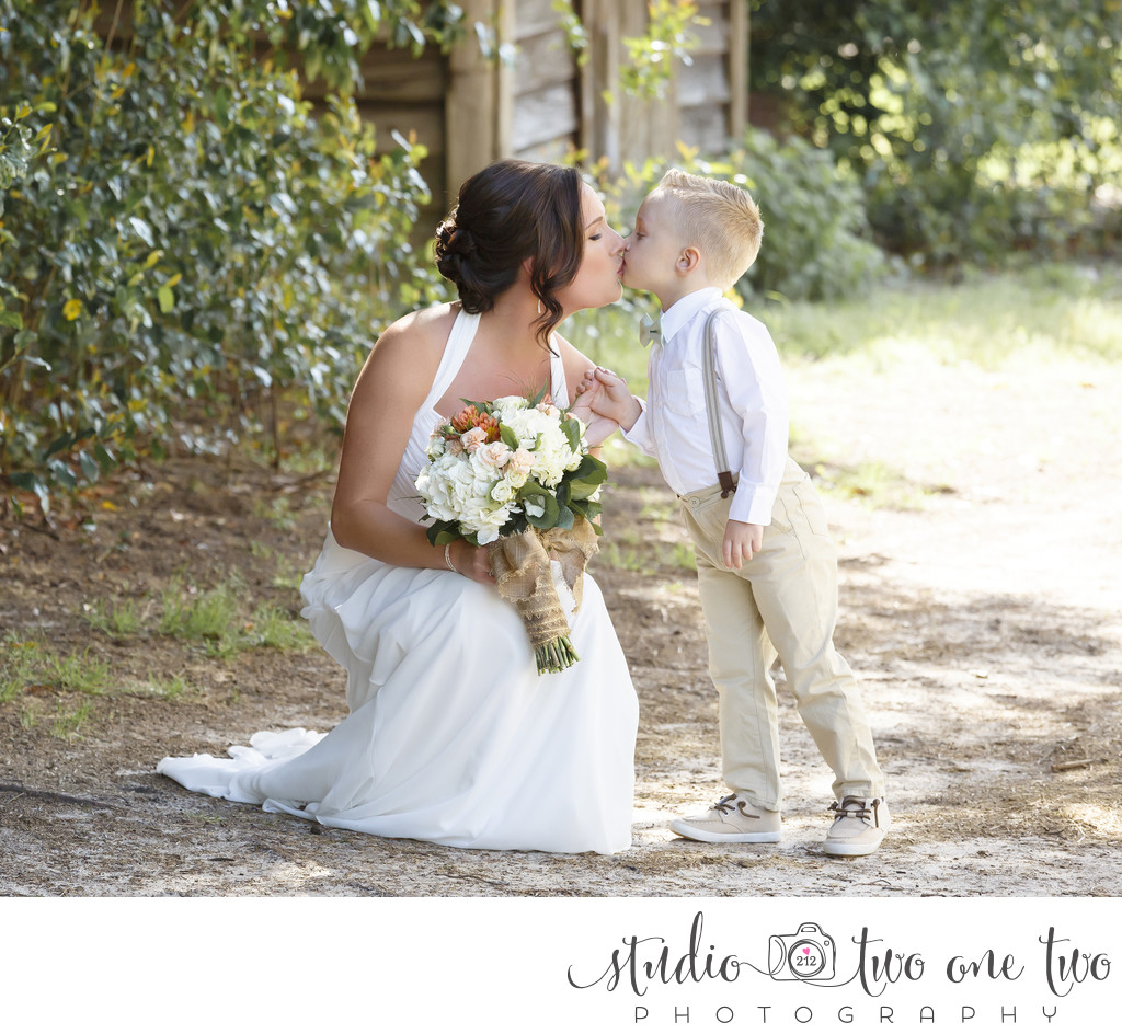 Ring bearer with bride at SC farm wedding