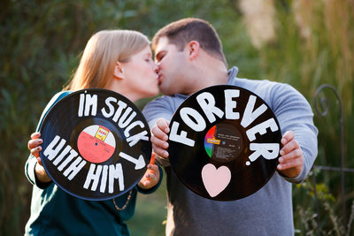 Engagement photo with record props
