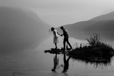 Wedding Couple at Bowman Lake in Glacier National Park