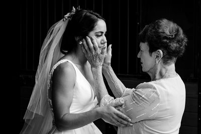 Grandmother embraces bride
