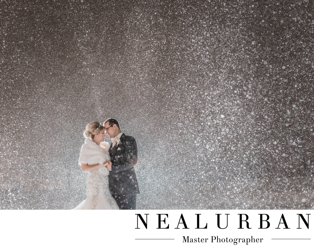 buffalo winter weddings photography in the snow at night