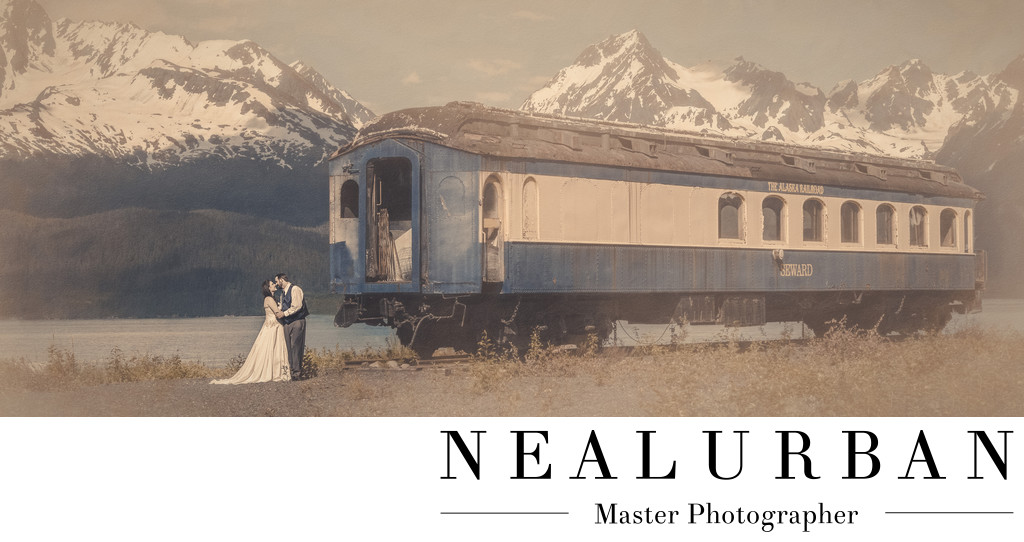 best destination alaska wedding photographers in seward with vintage train