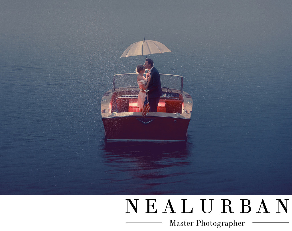 Engagement Session on a Boat in the Rain