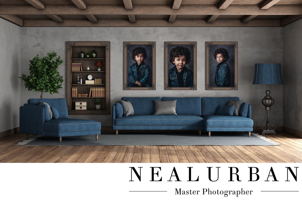 Living room in retro style with modern sofa