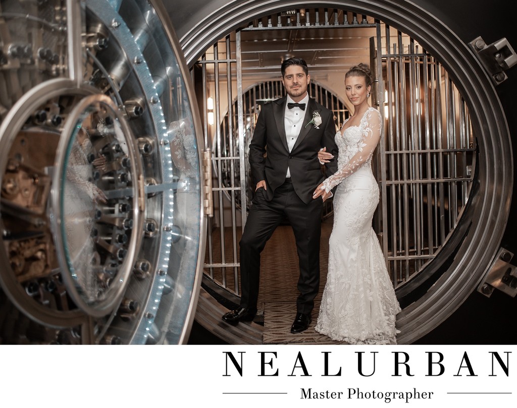 Bride and Groom Photos in Bank Vault Admiral Room