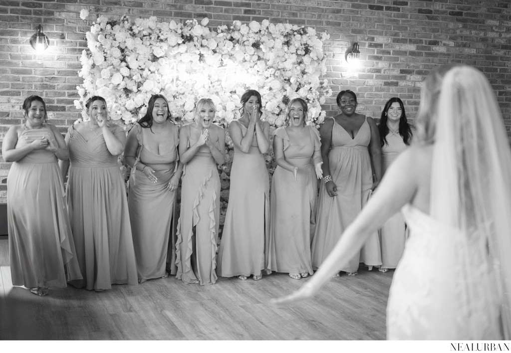 Bride's First Look with her Bridesmaids Wurlitzer Event