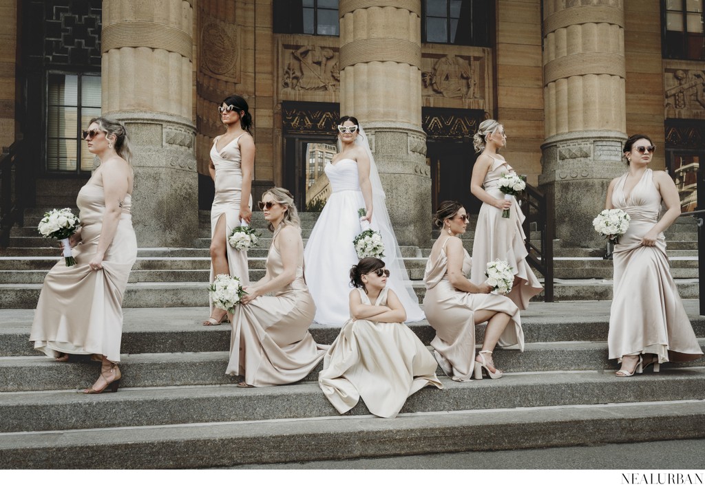 Bride & Bridesmaids at Buffalo City Hall