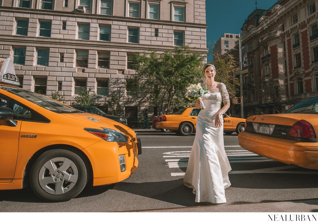 Bride with NYC Taxis