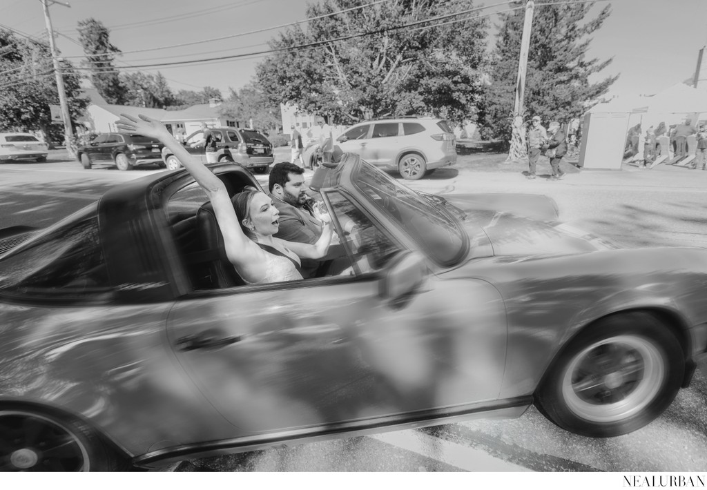 Vintage Porsche with Bride and Groom Bemus Point NY