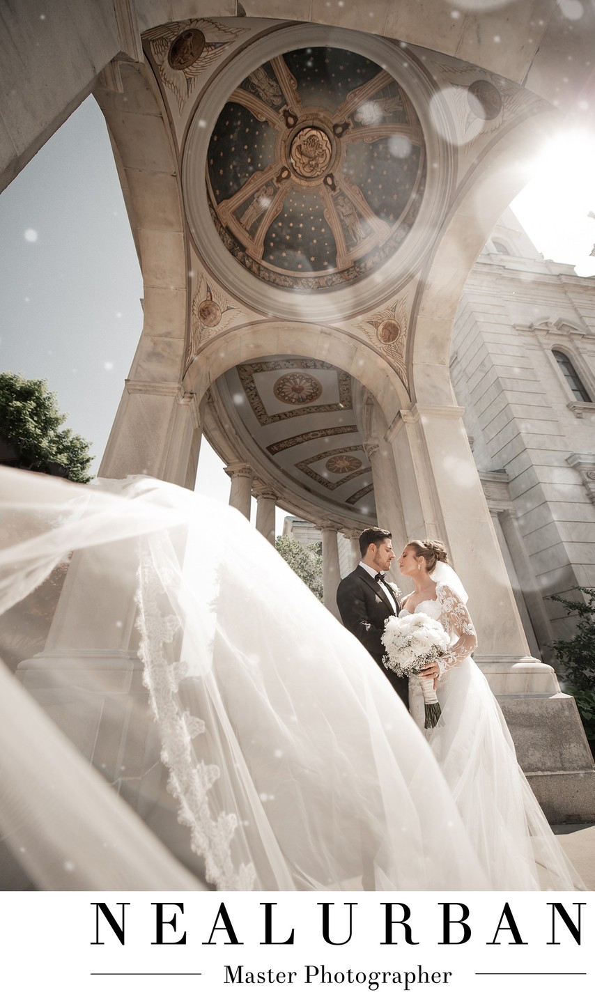 Outdoor Bride & Groom at the Basilica Buffalo NY