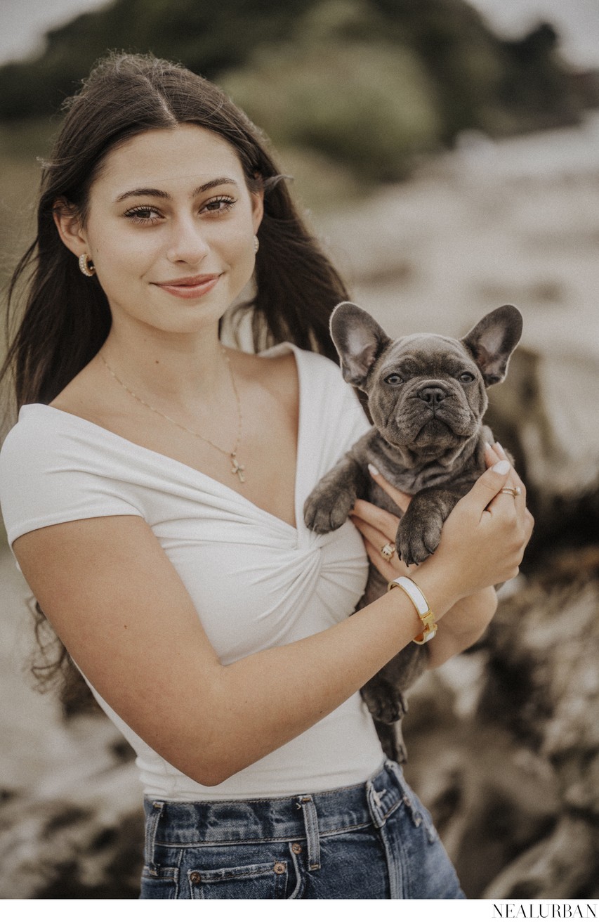 Senior Portrait at the Beach with her Pup