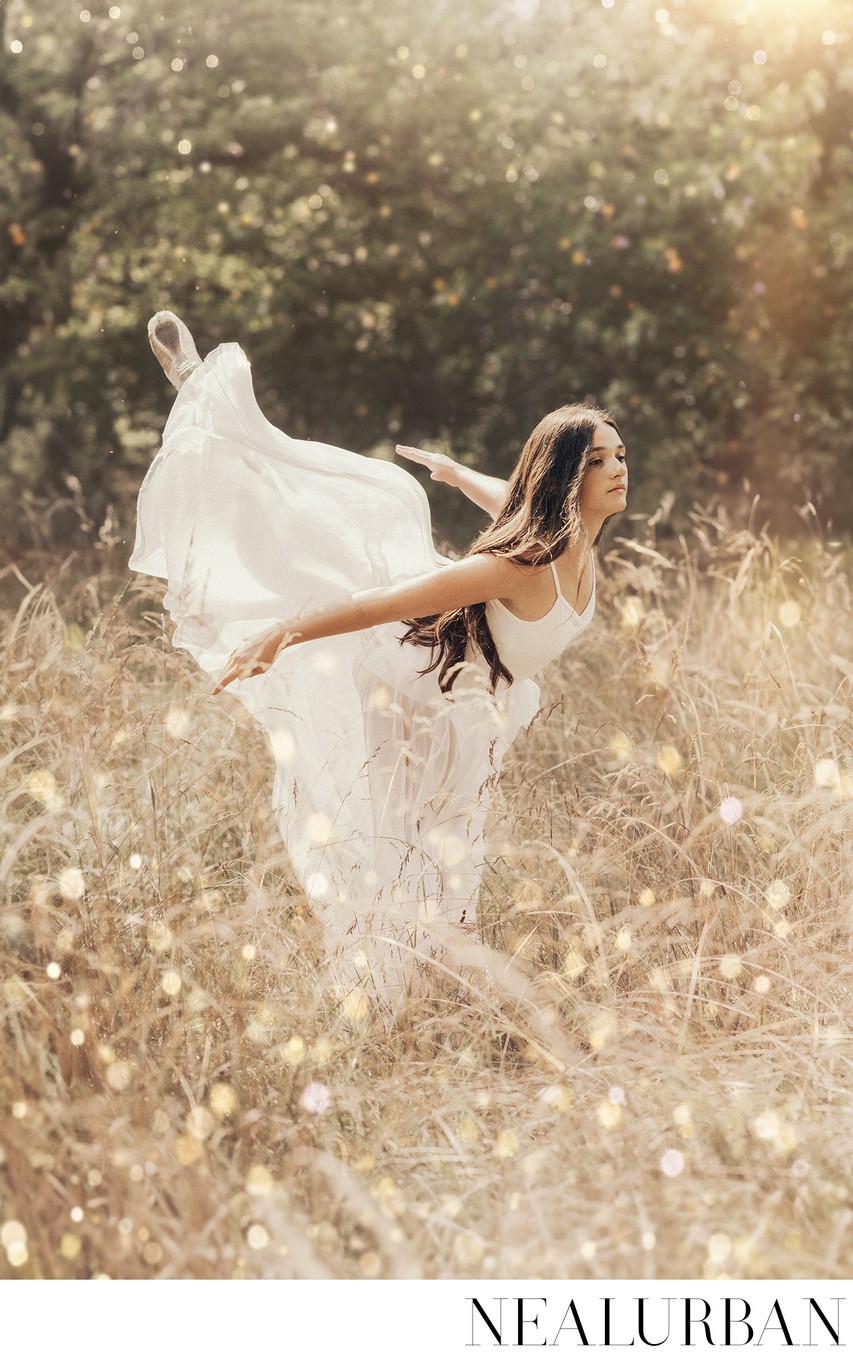 Ballerina in Tall wispy gold grass