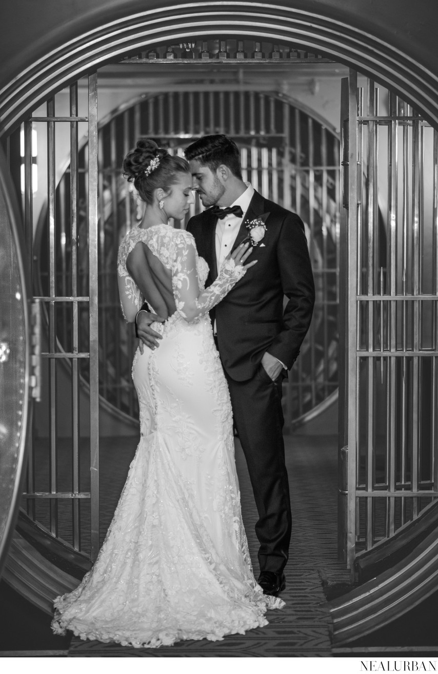 Bride and Groom in Admiral Room Bank Vault