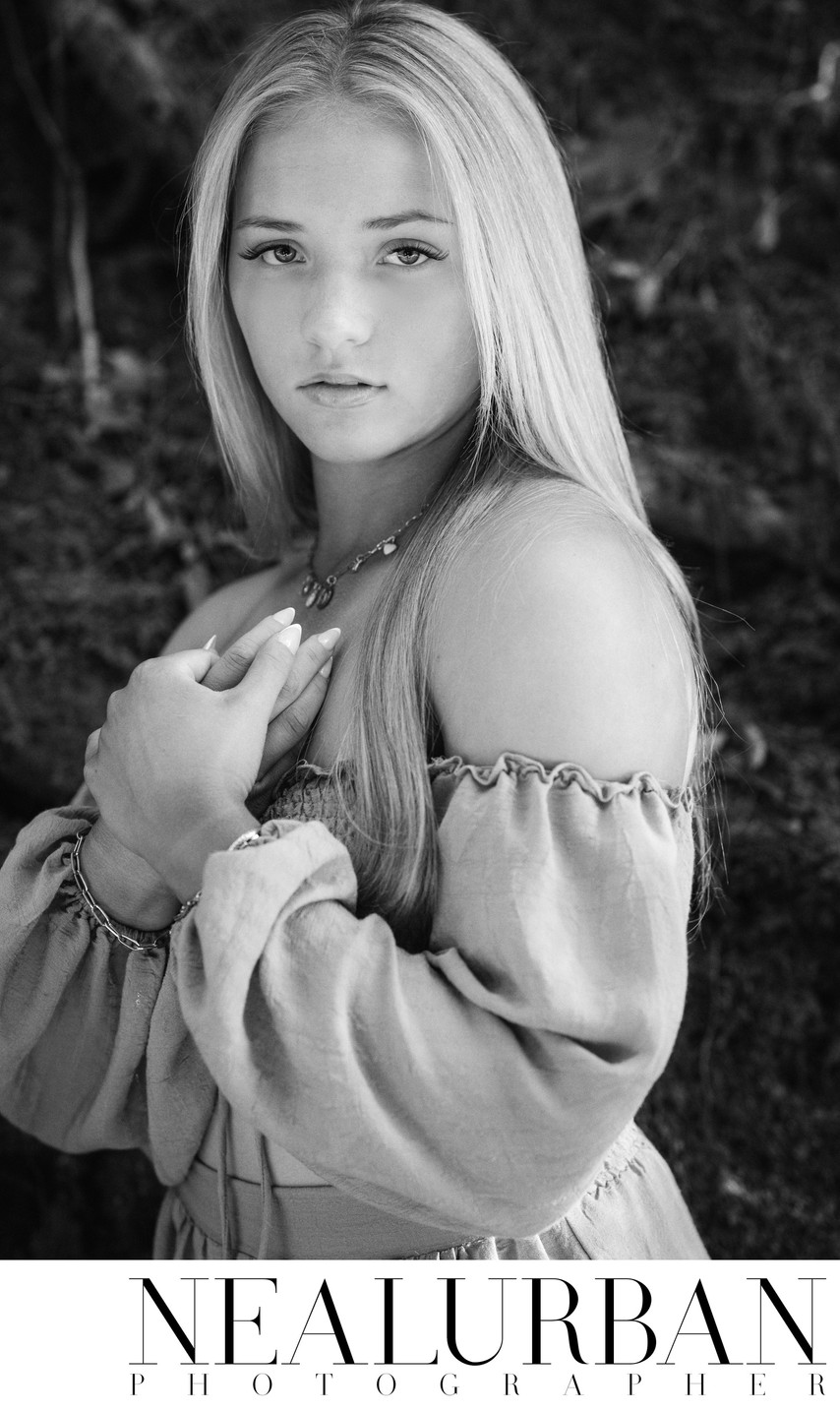 Black & White High School Senior Headshot