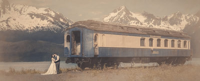 best destination alaska wedding photographers in seward with vintage train