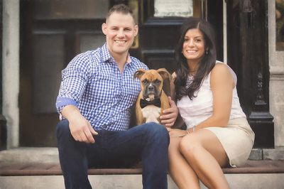 buffalo engagement photography with dog bowtie in clarence center