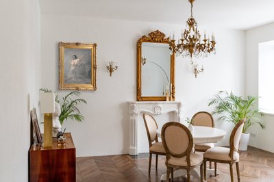 French apartments. living room with dining table.