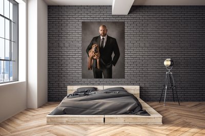 Clean bedroom interior with poster