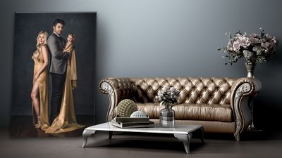 simple room interior render with brown leather sofa in darck style 3d render image