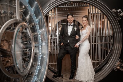 Bride and Groom Photos in Bank Vault Admiral Room