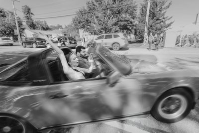 Vintage Porsche with Bride and Groom Bemus Point NY