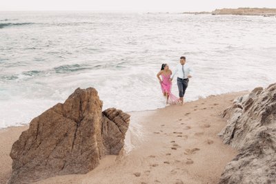 Rehearsal photos of bride and groom on the beach